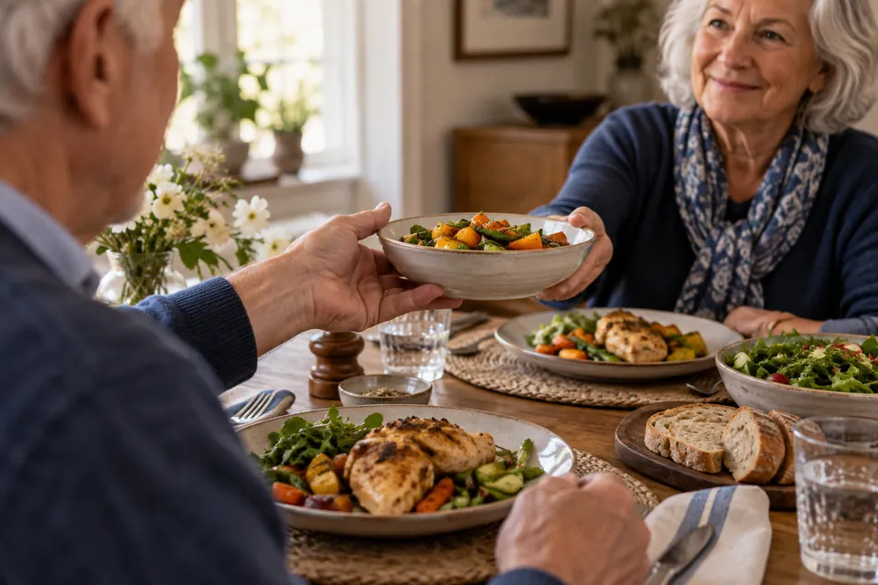 A home-style meal shared around a table.